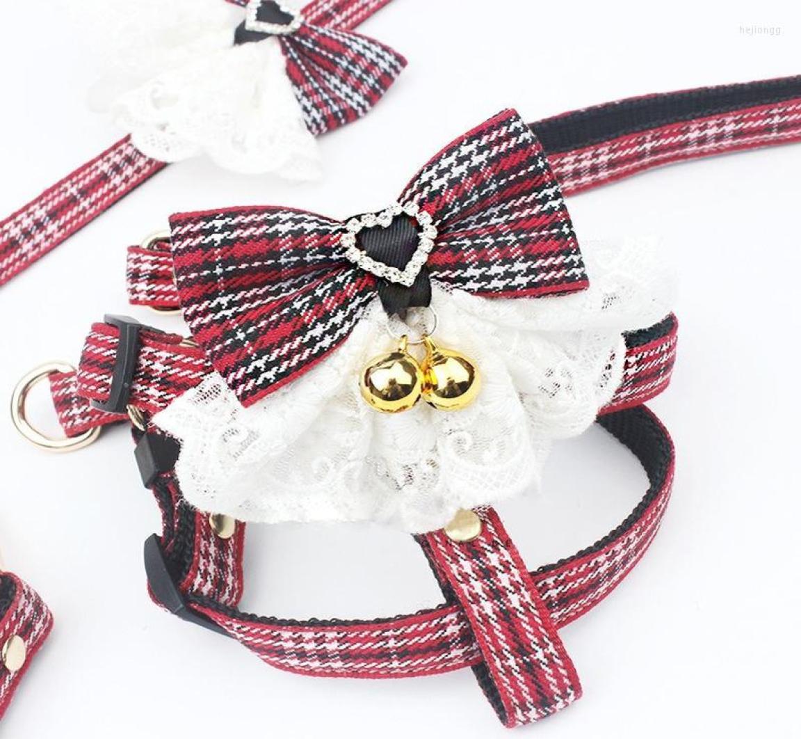 

Cat Collars Leads Pet Dog Harness Leash 2 Sets Bow Lace Collar Flower Walking Rope Chain For Small Medium Suit