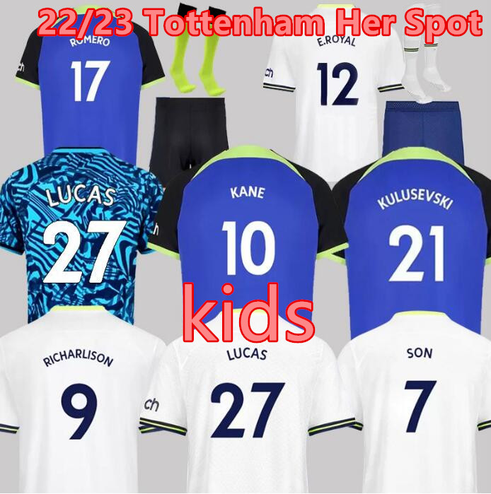 

22 23 KANE SON RICHARLISON Soccer Jerseys Player Version KULUSEVSKI HOJBJERG Away 2022 2023 PERISIC Third ROMERO TOtTENham Football kit shirt BENTANCUR 088, Blue