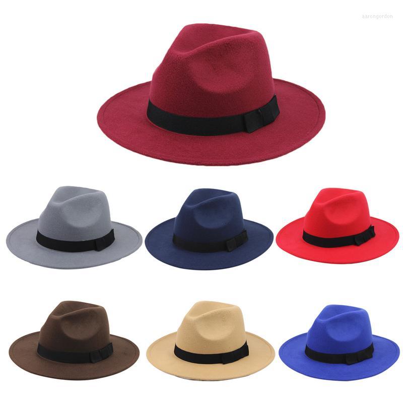 

Berets Fashion British Retro Woolen Bow Jazz Hat Solid Color Warm Autumn Winter Classic 8 Colors Caps For Men And Women Fedoras, Purplish blue