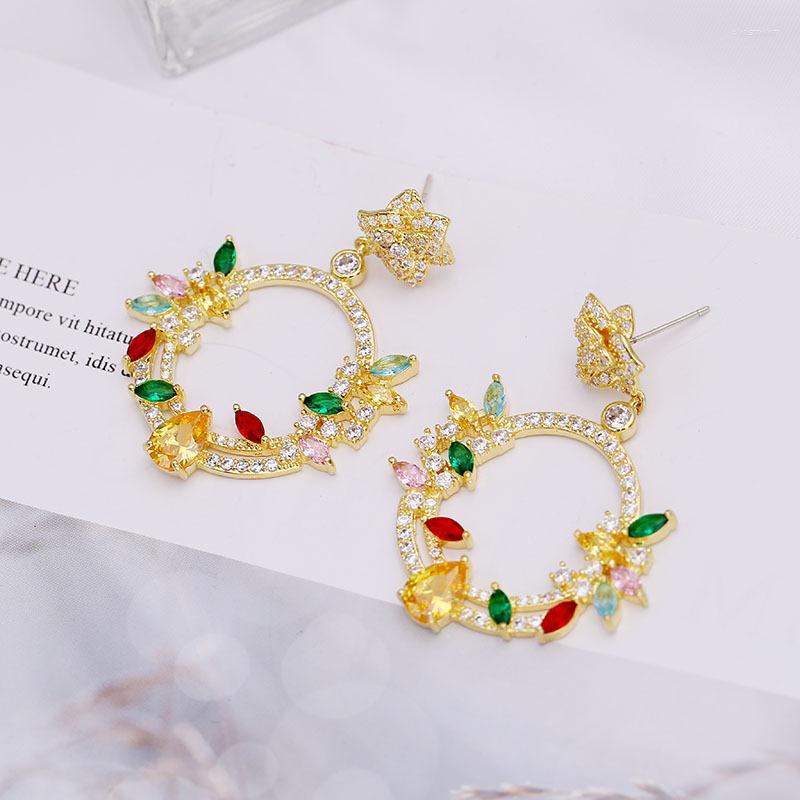 

Dangle Earrings Luxury Fashion Flower Round Shape Long Tassels Rhinestone Drop For Women Party Gift