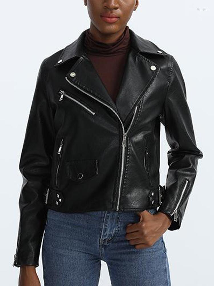 

Women's Leather 2022 Spring Autumn Pu Faux Jacket Women Black Zipper Slim Short Biker Jackets Casual Coat Female Outwear Veste Femme, Grey jacket