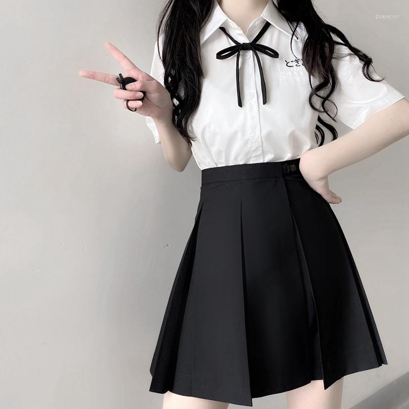 

Clothing Sets School JK Uniform Dress Women Japanese Girls Black Gray Cyan Box Pleated Skirt Basic High Waist Slimming Student Clothes, 1 pair socks