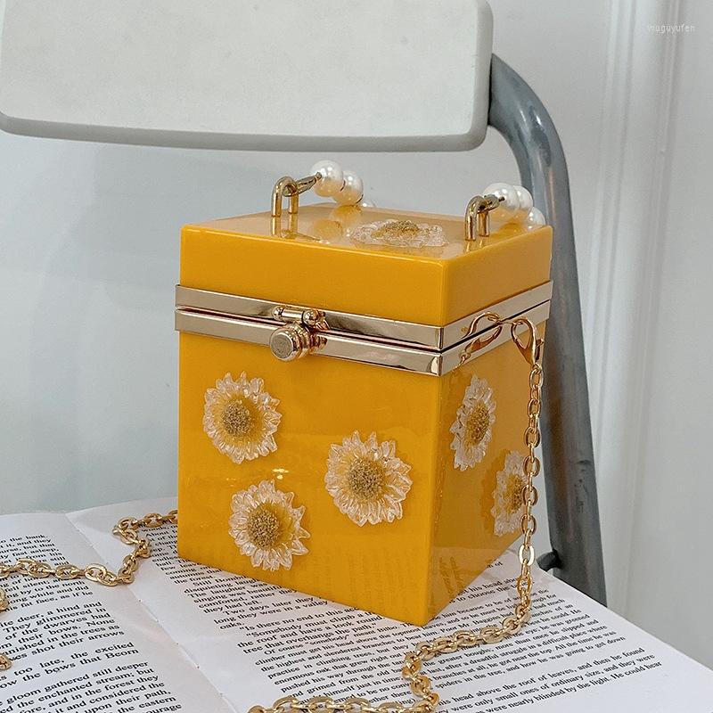 

Evening Bags Women Acrylic Purses Box Handbags Flower Wild Ladies Hand Small Square Chain Crossbody Bag Messenger Bolsa