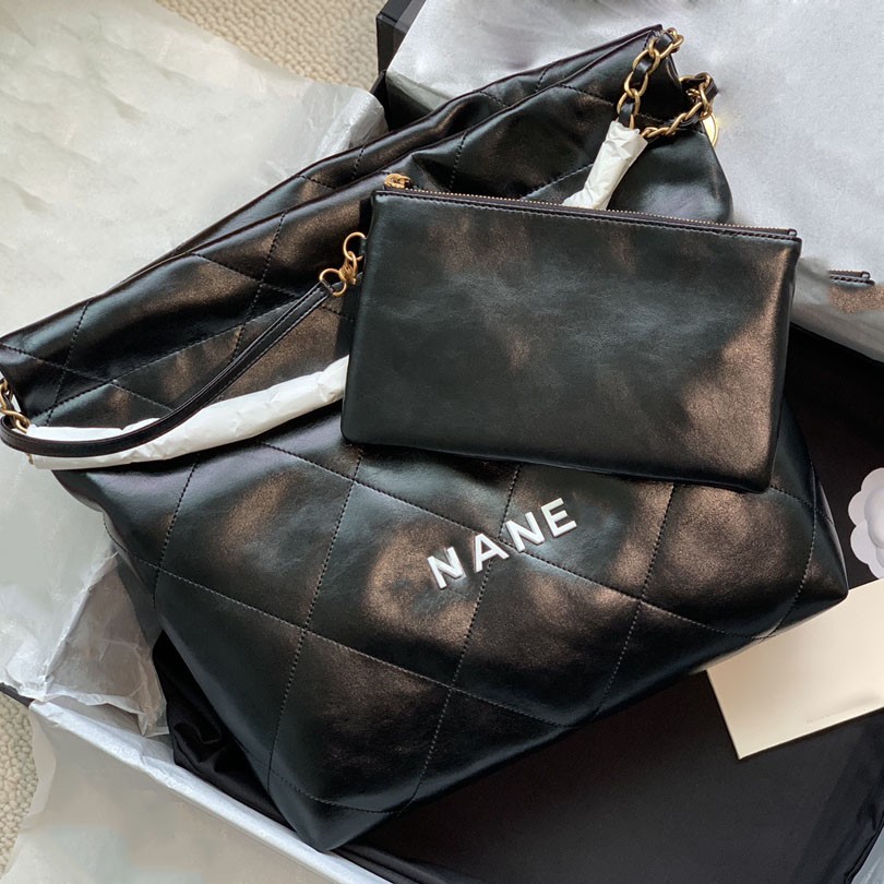 

Womens Calfskin Quilted 22 Shopping Black Bags White Letter Little Pouch Gold Metal Matelasse Chain Shoulder Coin Charms Tote Underarm Trends Handbag 35X37X7CM, Box