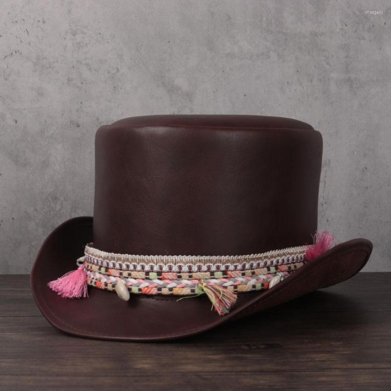 

Berets Leather Top Hat Women President Flat Fedoras Magic Costume Halloween Props, Black