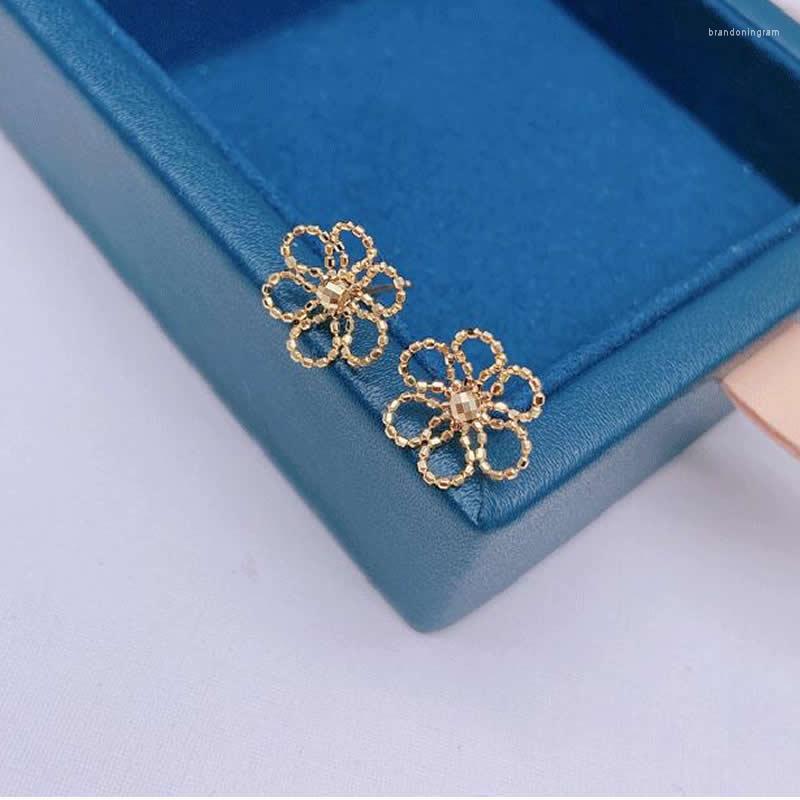 

Stud Earrings Pure 18K Yellow Gold AU750 Hollow 13mm Flower