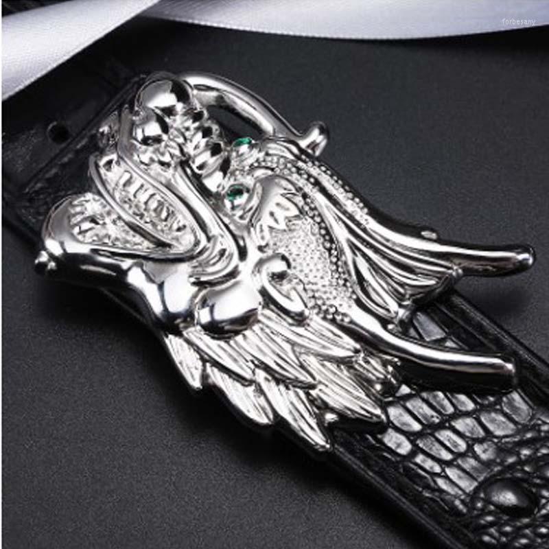 

Belts LINSHE Leather Belt Male Genuine 925 Sterling Silver Jade Buckle Head Casual Versatile Men Crocodile, Black