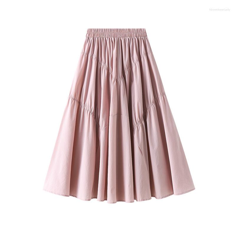 

Skirts White Vintage All-match A-line Skirt Women 2022 Ruffles Mid-Calf High Waist Soft Female Midi Long Slim, Black
