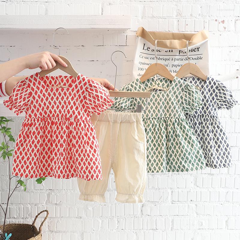 

Clothing Sets 2022 Summer Children's Short Sleeve O Neck Floral Print Blouse Tops Casual Loose Pants Girls Kids 2Pcs Suit, Black