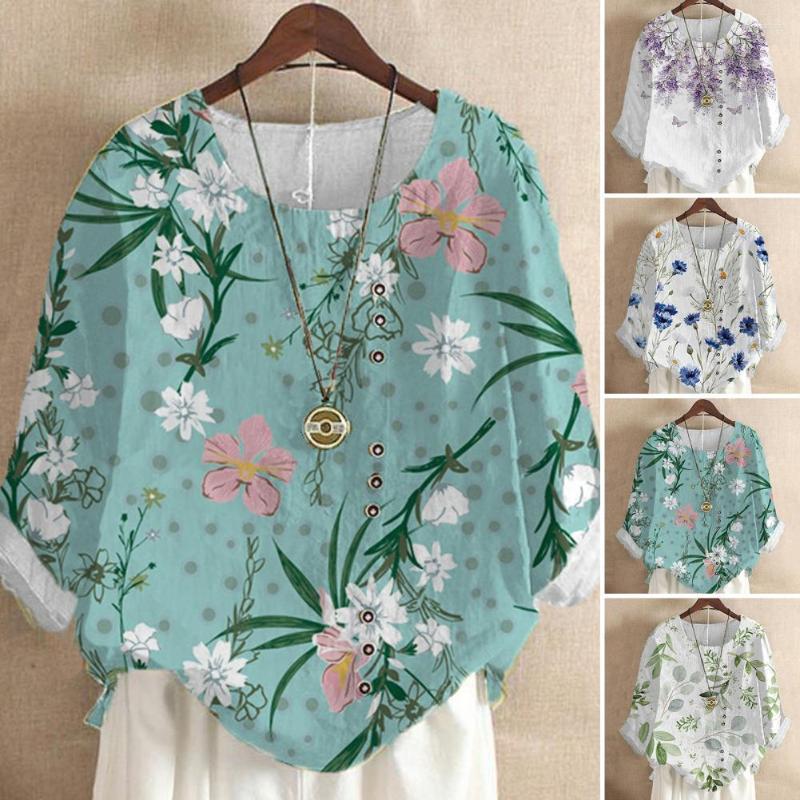 

Women's Blouses Long Sleeve Breathable Vintage Floral Printed Women Blouse Shirt Female Clothing, Green