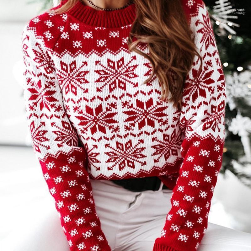 

Women' Sweaters Women' Women Winter Christmas Long Sleeve Sweater Geometric Snowflake Knitted Pullover Tops Round Neck Casual Loose