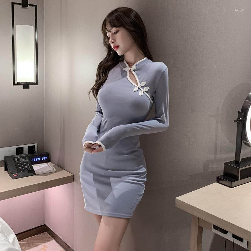 

Ethnic Clothing Lady Elegant Cheongsam Women Chinese Style Fashion Slim Qipao Split Mini Dress Nightclub Bar Bodycon Vestidos Oriental