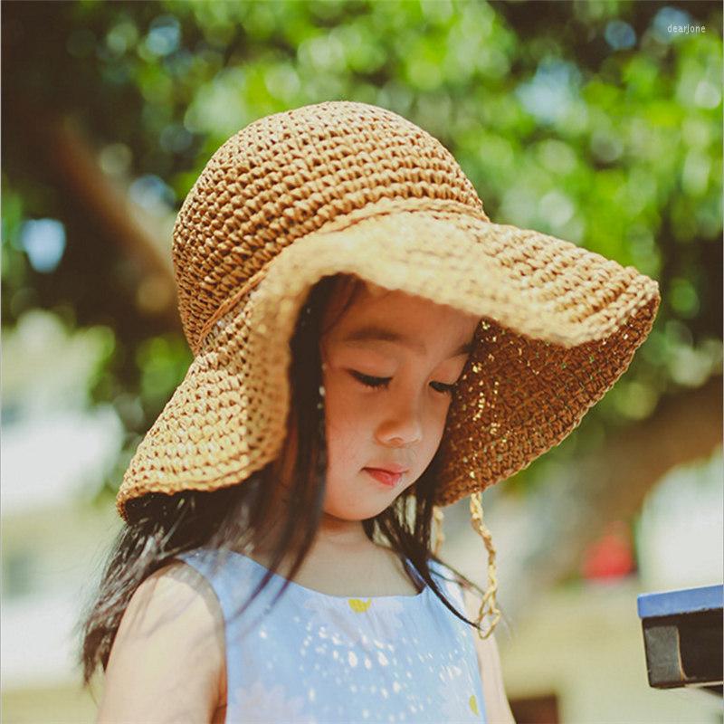 

Hats AD0792 Cute Child Girls Wide Brim Straw Hat Bowknot Casual Sun Kids Beach Summer Boater Travel Outdoor 51CM, Khaki