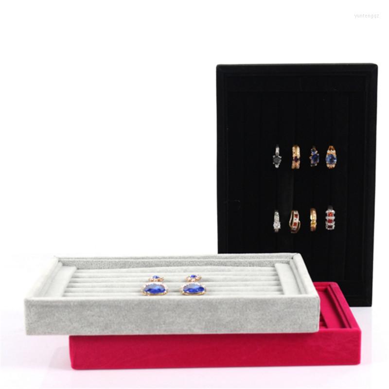 

Jewelry Pouches Portable Velvet Insert Display Wooden Flat Stackable Tray Holder Storage Showcase Ring Earring Cufflinks Organizer Box