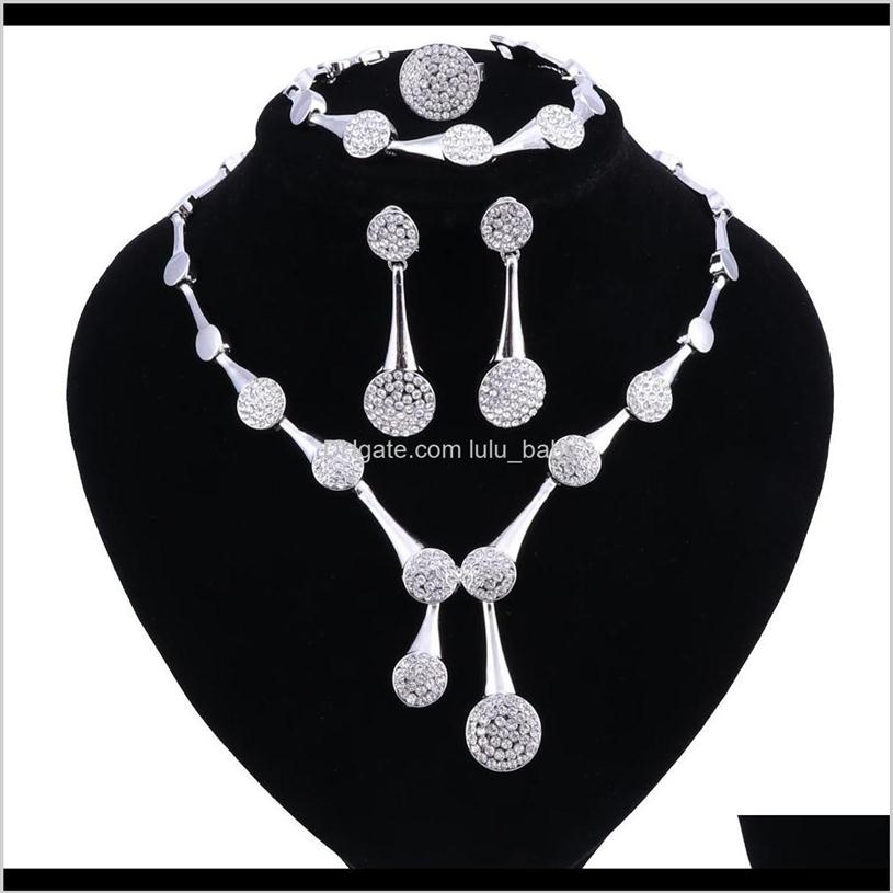 

Bracelet Drop Delivery 2021 African Beads Jewellery Crystal Wedding Necklace Earrings Ring Set Womens Clothing Accessories Bridal Jewel3002, Golden