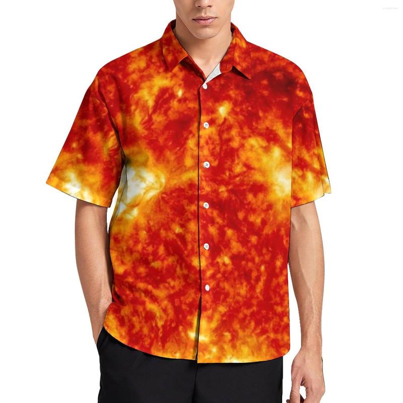 

Men's Casual Shirts Sun Print Vacation Shirt Red And Yellow Man Retro Blouses Summer Short Sleeve, Style-13