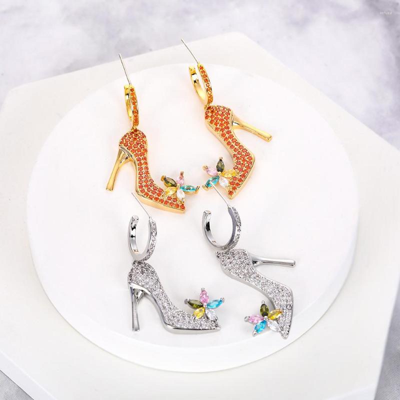 

Stud Earrings Crystal Shoes Gold High Heels Flower Earring Women Shiny Rhinestone Studs