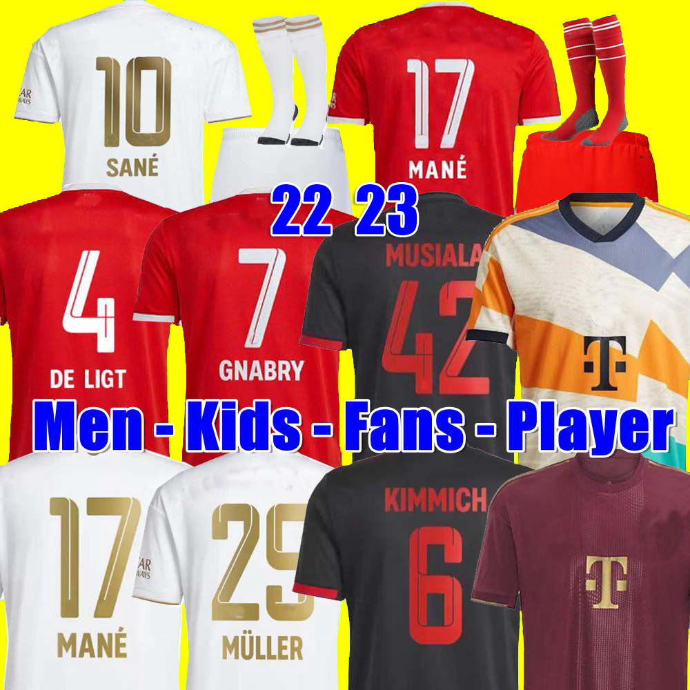

22 23 Bayern Munich soccer jerseys DE LIGT SANE 2022 football shirt HERNANDEZ GORETZKA GNABRY camisa de futebol Oktoberfest men kids kits KIMMICH fans player 50th, 22 23 third adult ucl