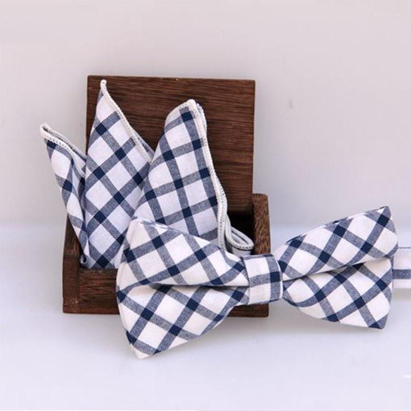 

Bow Ties Tie Set Handkerchiefs Men Cotton Plaid Pocket Towel Accessories