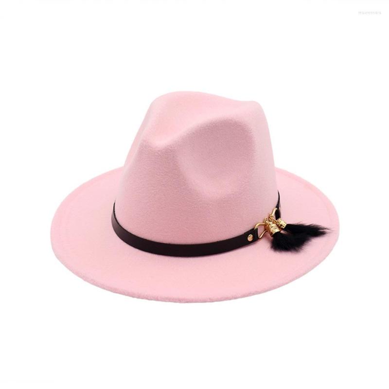 

Berets Classical Fashion Unisex Felt Hat Wool Bowler Cap Cloche Cowboy Fedora Brim Hats Sombrero HF114, Pink