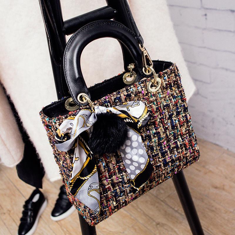 

Evening Bags Small Incense Style Fashion Classic Bag Handbag Single Shoulder Messenger Female Woolen Cloth Designer, Black