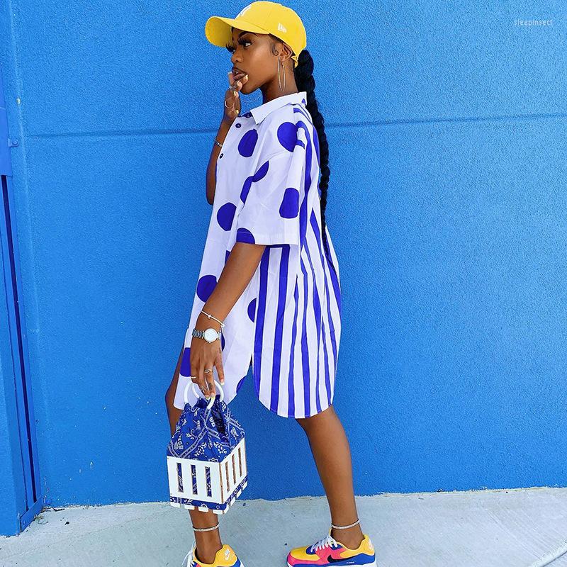 

Women' Blouses Comfort And Casual Women' 2022 Autumn Personalized Cardigan Striped Polka Dot Print Fashion Mid-Length Shirt, Blue