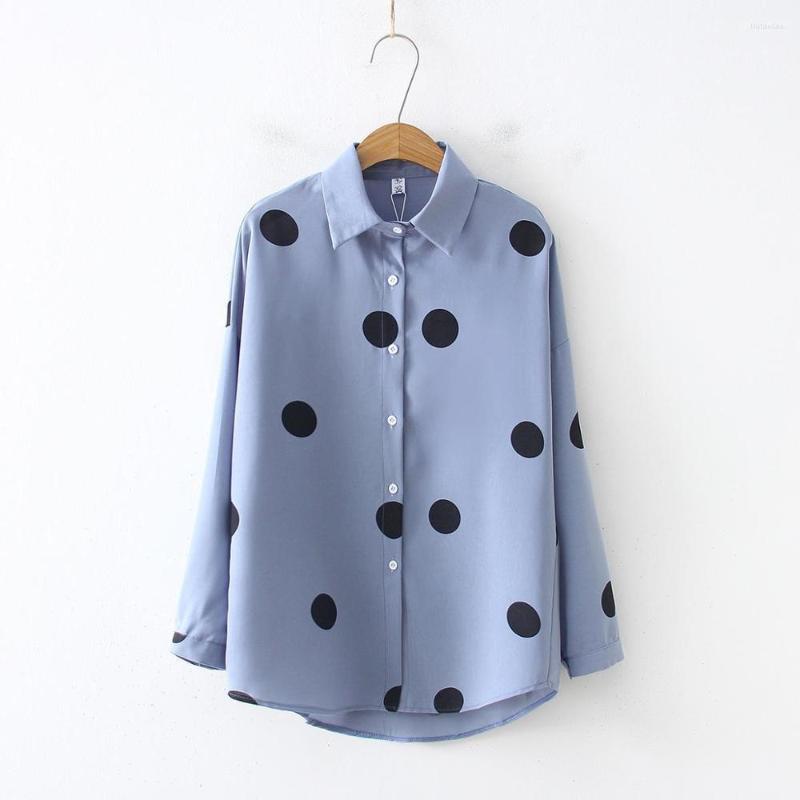 

Women's Blouses Arrival Chiffon Blouse Women Polka Dot Long Sleeve Shirt Autumn Female Tops Casual Beige Blue
