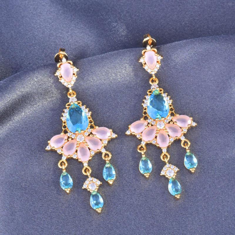 

Stud Earrings Temperament Luxury Color Powder Crystal Haze Blue Long Retro Exaggerated Female Tassel Party Birthday Gift