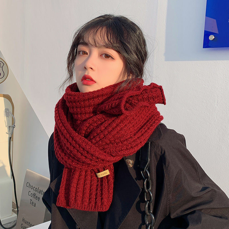 

Scarves Winter Scarf Women Korean Woolen Lovers Men and Thicken Warm Students Net Red Solid Color Knitted Bib 221119