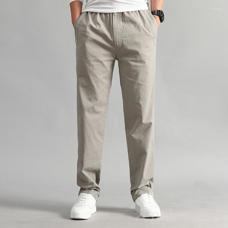 

Men's Pants Elastic Band Men's Cotton Mid-waist Ordinary Solid Color Straight Casual Trousers Summer Thin Overalls Mens Clothing, Black