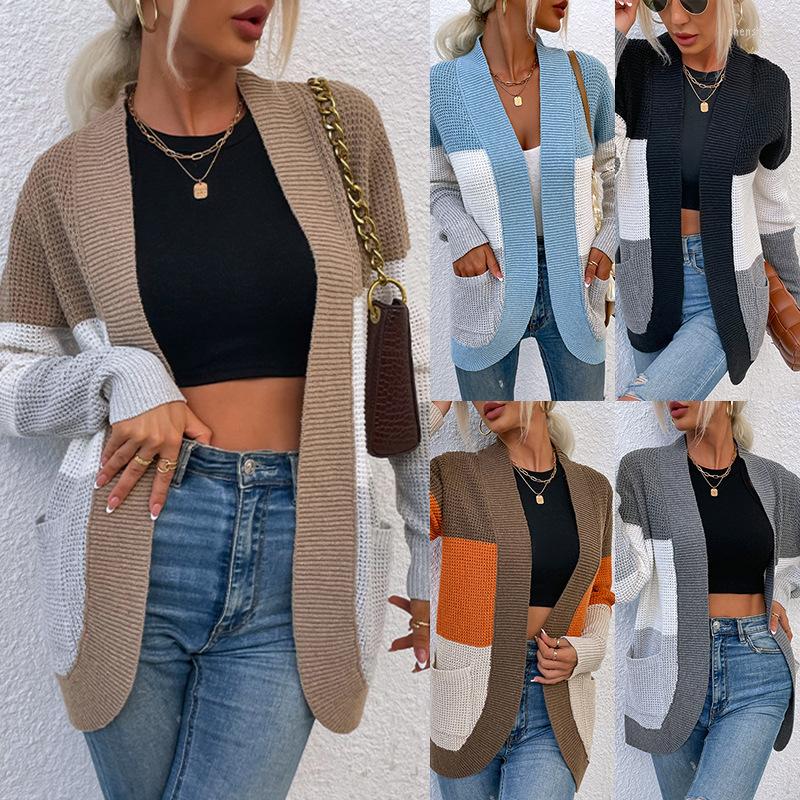 

Women' Knits Woman Sweater Cardigan 2022 Autumn/winter Pockets Knitting Splicing Color Fashion Woman' Clothing Drop MMYG109092, Randocolor