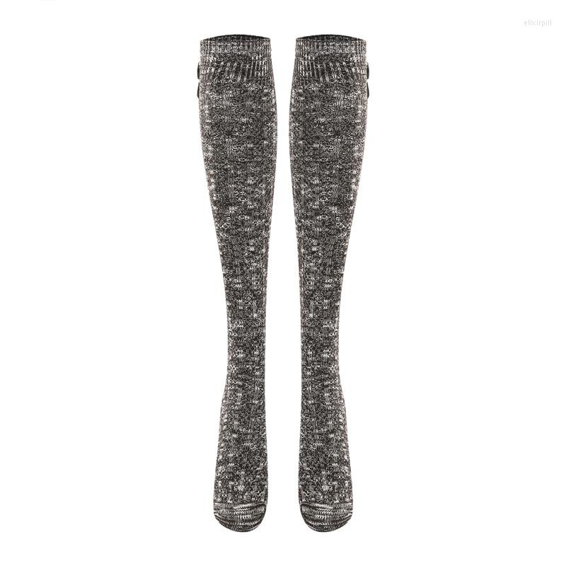 

Men's Socks Women Solid Color Knitted Stockings Elastic Head Knee High Buttoned For Winter Late Autumn, Brown