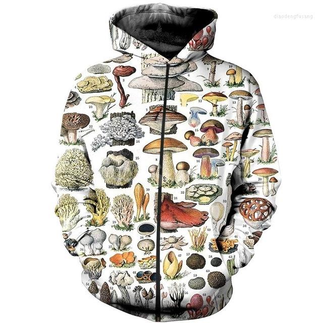 

Men's Hoodies LIASOSO 2022 Fashion Retro Women's Clothing 3D Print Mushroom Sweatshirt Zipper Jacket Hip Hop Clothes Men, As shown 1