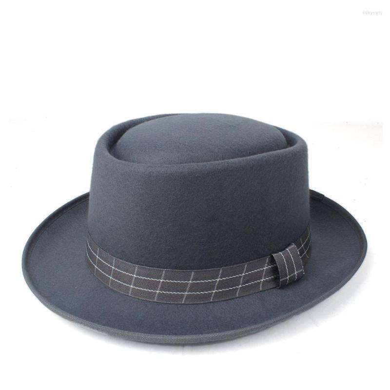 

Berets 2022 Fashion Men Women Pork Pie Hat Dad Wool Fedora Trilby Dance Party, Black