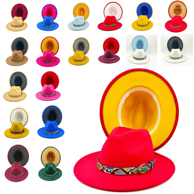

Berets Wholesale Price 2022 Fedora Women's Snakeskin Belt Jazz Hat Autumn And Winter Men's Ladies Two-color Imitation Wool Top, 17