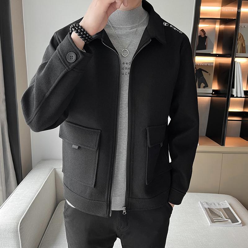 

Men's Jackets Legible Autumn Winter Jacket Men Casual Loose Wool Male Solid Turn Down Collar Coats Man, Black