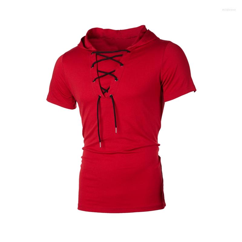 

Men's Polos 2022 Summer Products European And American Fashion Drawstring Solid Color T-shirt, Black
