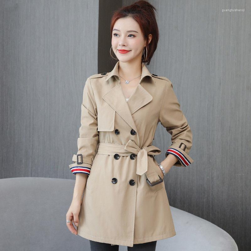 

Women' Trench Coats Spring 2022 Casual Women Vintage British Style Double Breasted Coat Femme Cloak Windbreaker Sobretudo Feminino Mujer, Black