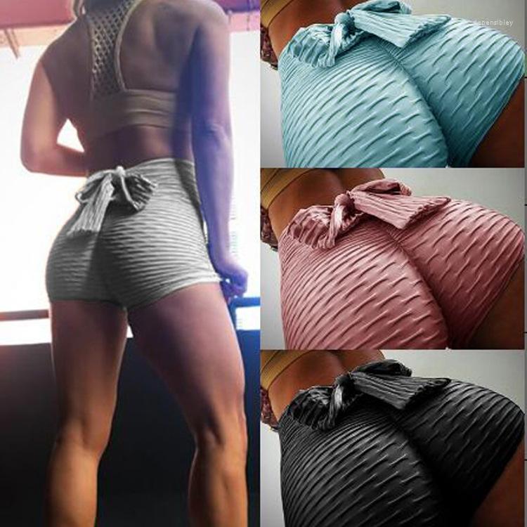 

Active Shorts Slim Fit High Waist Yoga Sport Hip Push Up Women Bow Bandage Fitness Running Tummy Control Workout Gym