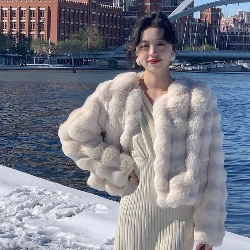 

Women's Fur Winter Coat For Women Faux Korean Fashion Eco-friendly Jackets Loose Short Tops Warm, Black