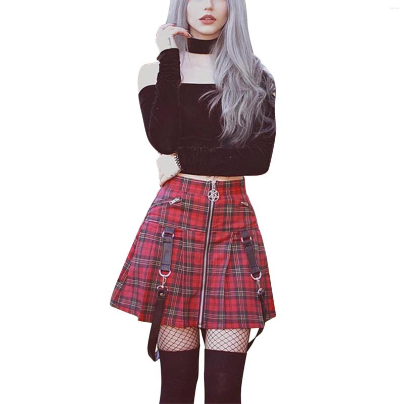 

Skirts 2022 Women Casual Mini Pleated Shorts Plaid High Waisted Short Skirt Summer Girl School Harajuku Goth Clothes Wholesale, Black