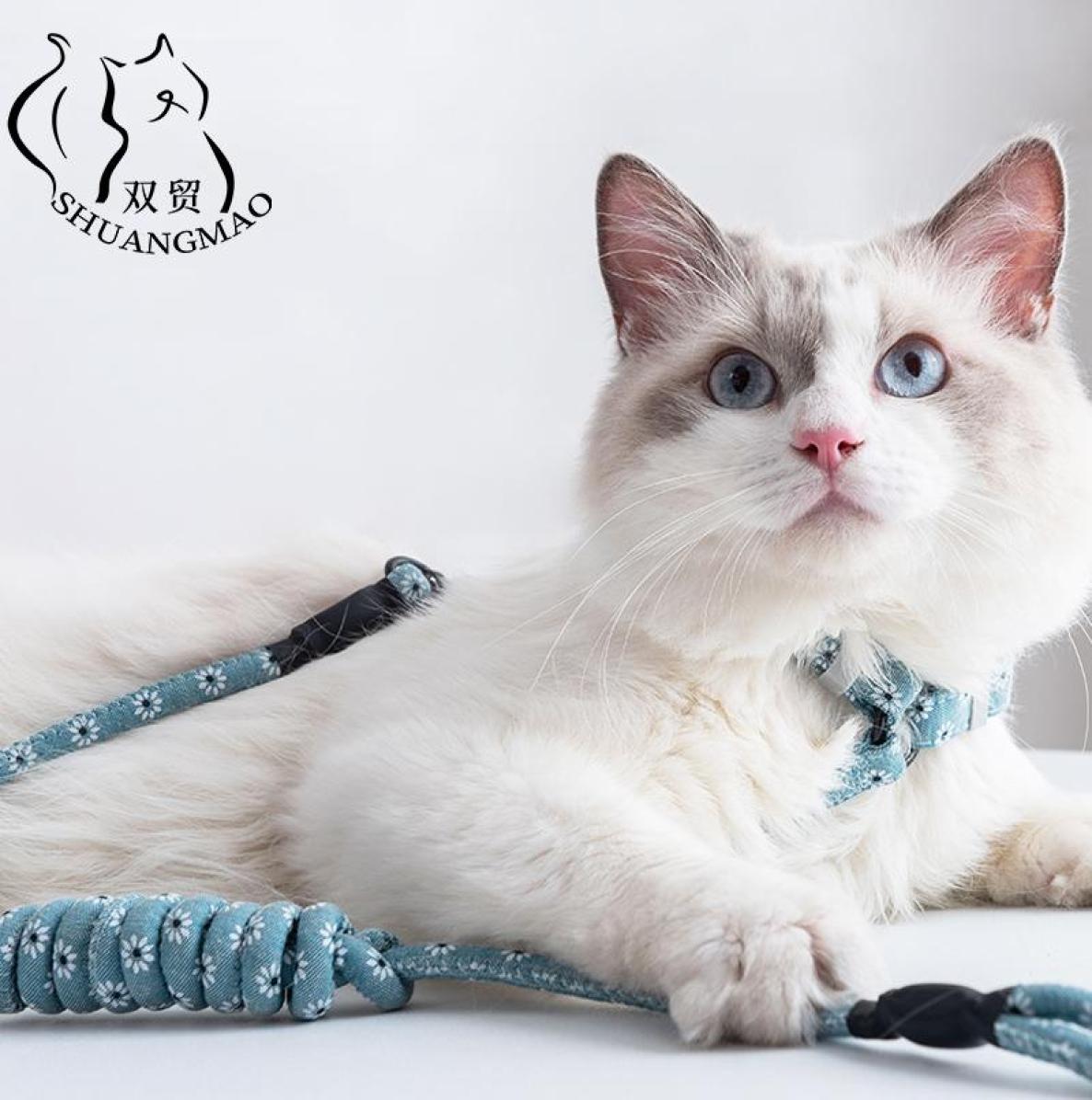 

Cat Collars Leads SHUANGMAO Pet Dog Collar Harness Leash Adjustable Nylon Traction Kitten Halter Gato Cats Products Pets Belt