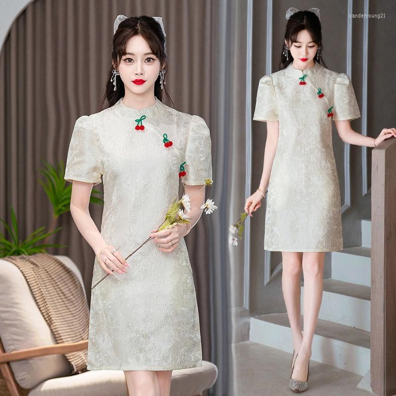 

Ethnic Clothing Retro Style Dinner Party Midi Dresses Fashion Chinese Embroidery Improved Cheongsam Dress For Woman Qipao Clothes
