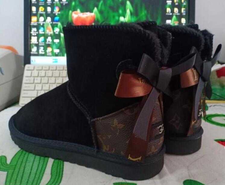 

Hot sell AUS classical Design L Bow U boots women snow boots bowknot keep warm Genuine Leather Sheepskin plush boots Free transshipment U201, Blue