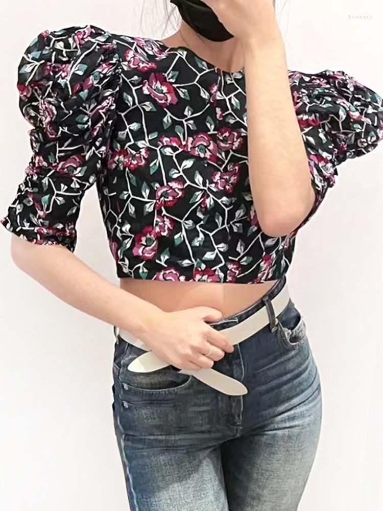 

Women' Blouses 2022 Spring And Summer Backless Thin Lace Up Floral Print Women Shirt Short Top, Mixed