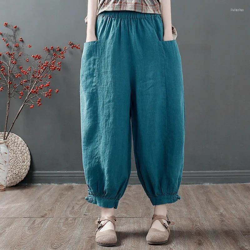 

Women's Pants 2022 Summer Cotton Linen Lantern For Women Solid Pockets Loose Ankle Length Female Comfortable Casual Trousers, Beige
