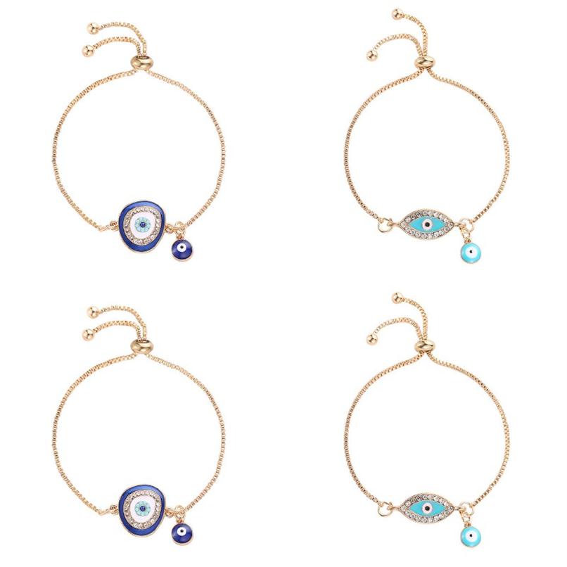

2020 Turkish Lucky Blue Crystal Evil Eye Bracelets For Women Handmade Gold Chains Lucky Jewelry Bracelet woman jewelry 71 R2333f