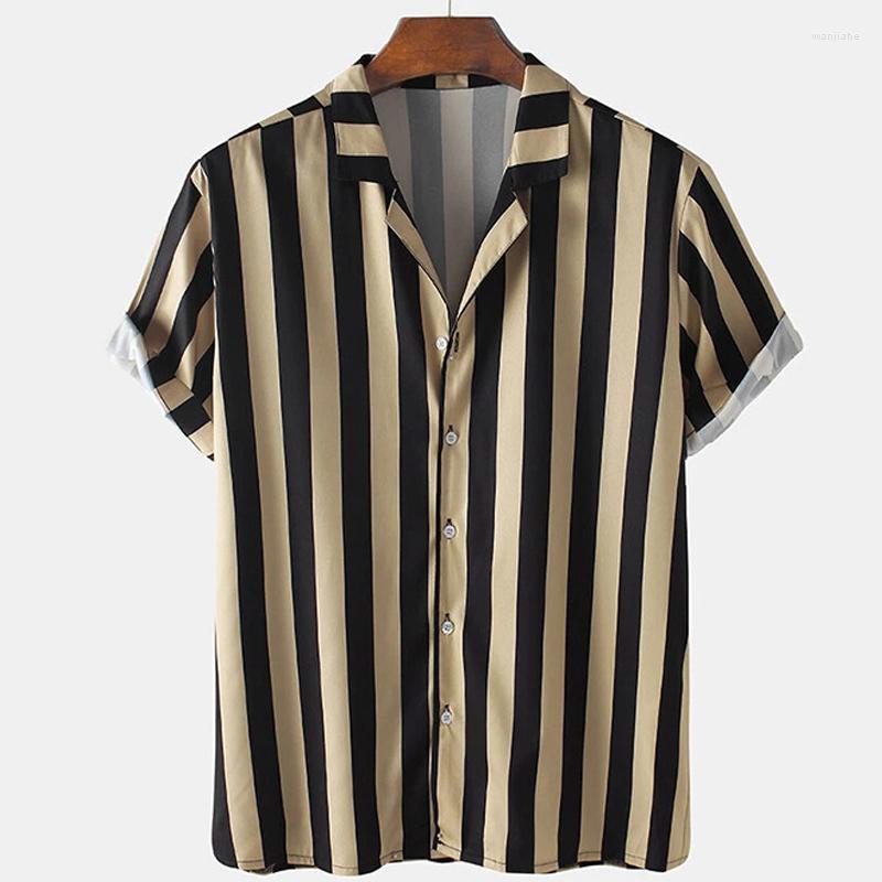 

Men' Casual Shirts Striped Men Short Sleeve Print Mens Aloha Shirt Beach Hawaiian Camisas Summer Brand Cosy Harajuku Streetwear, Red
