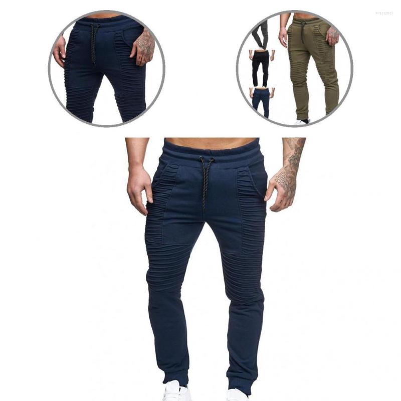 

Men's Pants Cold Resistant Simple Striped Pleated Sports Casual Trousers Side Pockets Joggers Ribbed Ankle For Home, Black
