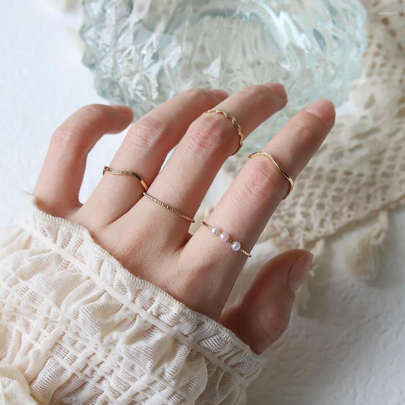 

Cluster Rings 5pcs Korean Temperament Fashionable And Women's Multi-layer Ring Twist Pearl Opening Beautiful Hand-tail Set